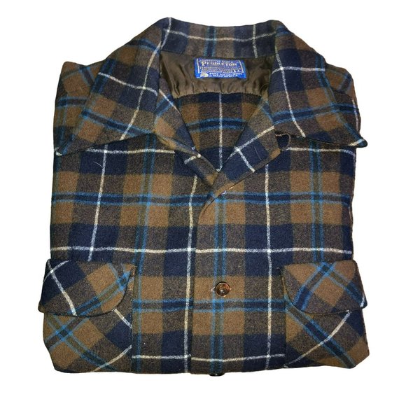 VTG PENDLETON ORIGINAL BOARD SHIRT SZ L LOOP COLLAR WOOL USA BROWN SURF PLAID - Picture 5 of 8